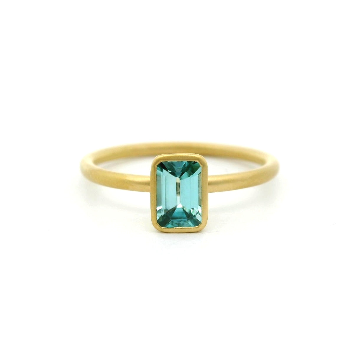 Blue Zircon Emerald Cut Yumdrop Ring 0.81ct 18K Yellow Gold Size 7