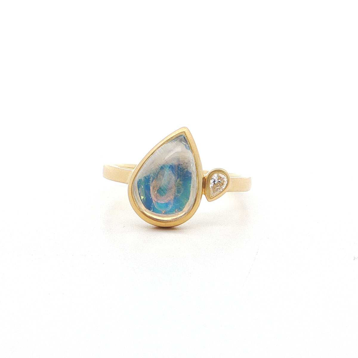 Moonstone/Diamond Pear Shape 2 Stone Ring 2.36/0.08ct 18K Yellow Gold/Sterling Silver Size 7